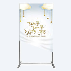 Aperturee - Aperturee Twinkle Twinkle Little Star Rectangle Backdrop Gold Moon and Clouds Baby Shower Decoration