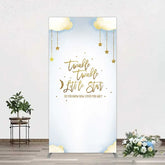 Aperturee - Aperturee Twinkle Twinkle Little Star Rectangle Backdrop Gold Moon and Clouds Baby Shower Decoration