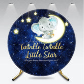 Aperturee - Aperturee Twinkle Twinkle Little Star Round Backdrop Elephant on Moon Starry Night Background Baby Shower Nursery Party Decor