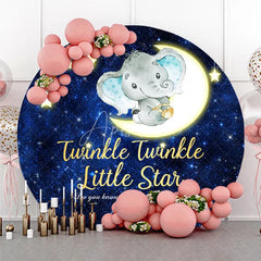 Aperturee - Aperturee Twinkle Twinkle Little Star Round Backdrop Elephant on Moon Starry Night Background Baby Shower Nursery Party Decor