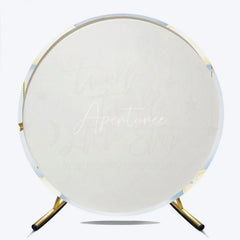 Aperturee - Aperturee Twinkle Twinkle Little Star Round Backdrop Gold Moon and Clouds Blue Baby Shower Background