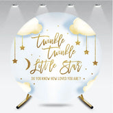 Aperturee - Aperturee Twinkle Twinkle Little Star Round Backdrop Gold Moon and Clouds Blue Baby Shower Background