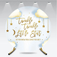 Aperturee - Aperturee Twinkle Twinkle Little Star Round Backdrop Gold Moon and Clouds Blue Baby Shower Background