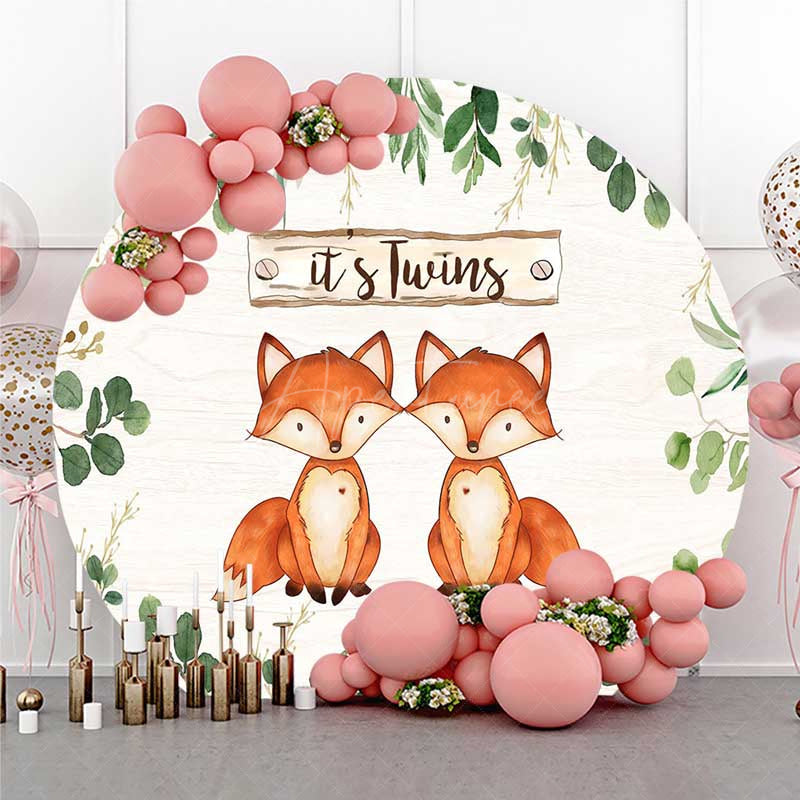Aperturee Aperturee Twins Foxes Greenery Baby Shower Round Backdrop