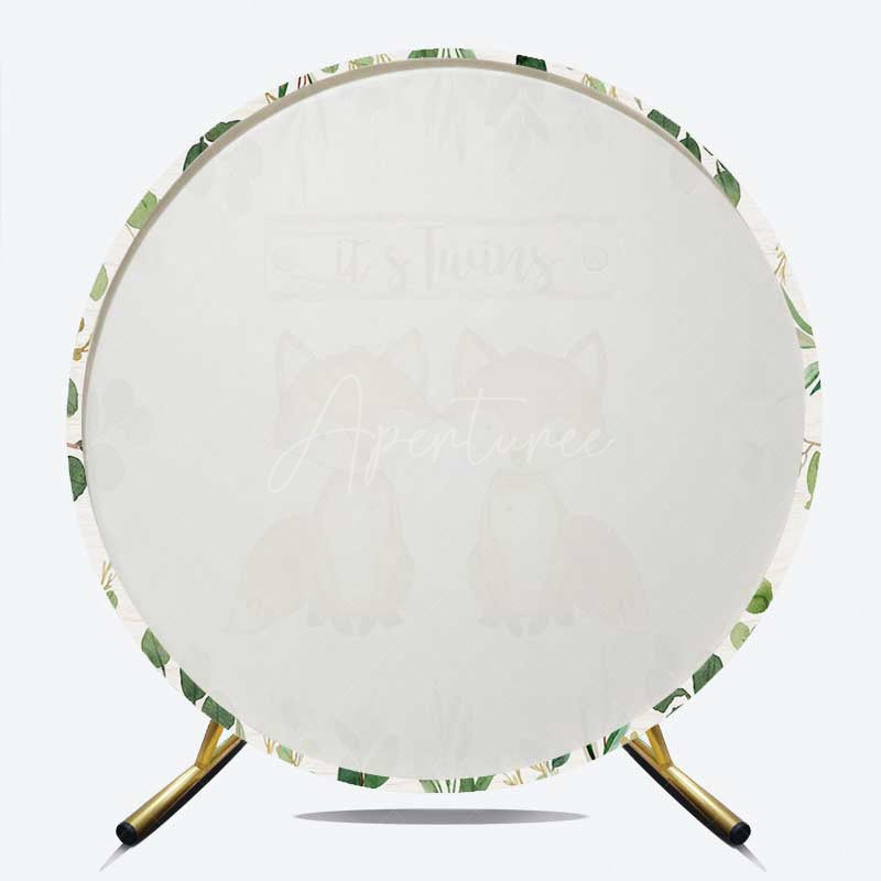 Aperturee Aperturee Twins Foxes Greenery Baby Shower Round Backdrop