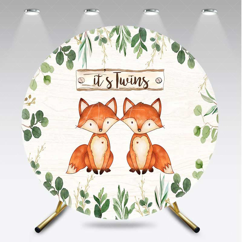 Aperturee Aperturee Twins Foxes Greenery Baby Shower Round Backdrop