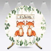 Aperturee Aperturee Twins Foxes Greenery Baby Shower Round Backdrop