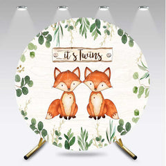 Aperturee Aperturee Twins Foxes Greenery Baby Shower Round Backdrop