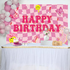 Aperturee - Aperturee Twisted Hot Pink Plaid Leopard Lip Birthday Backdrop
