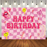 Aperturee - Aperturee Twisted Hot Pink Plaid Leopard Lip Birthday Backdrop
