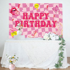 Aperturee - Aperturee Twisted Hot Pink Plaid Leopard Lip Birthday Backdrop