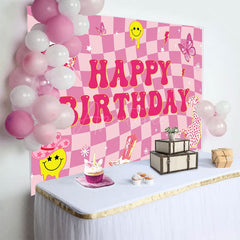 Aperturee - Aperturee Twisted Hot Pink Plaid Leopard Lip Birthday Backdrop