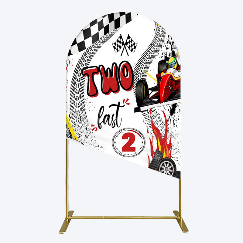 Aperturee - Aperturee Two Fast 2 Curious Racing Birthday Arch Backdrop