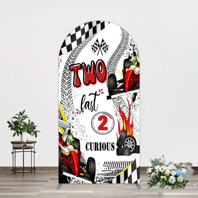 Aperturee - Aperturee Two Fast 2 Curious Racing Birthday Arch Backdrop