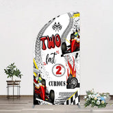Aperturee - Aperturee Two Fast 2 Curious Racing Birthday Half Moon Arch Backdrop