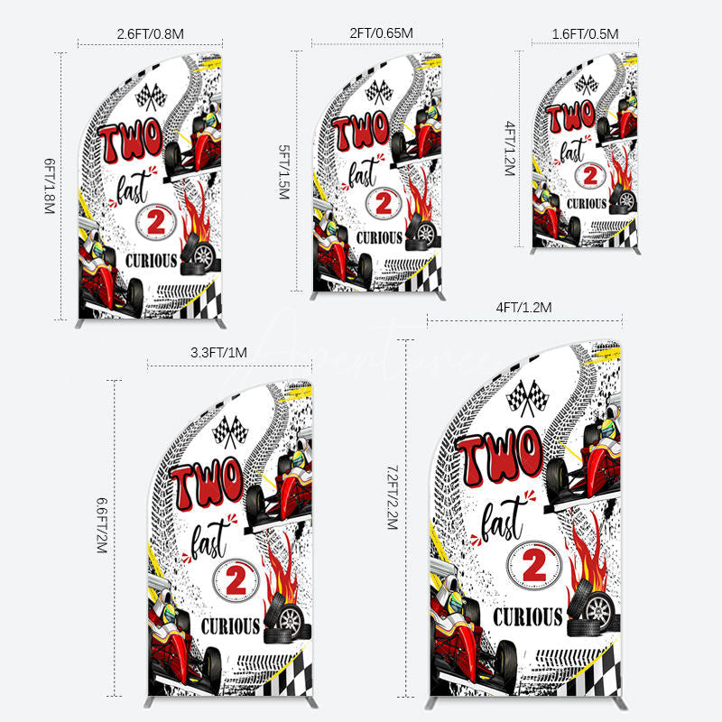 Aperturee - Aperturee Two Fast 2 Curious Racing Birthday Half Moon Arch Backdrop
