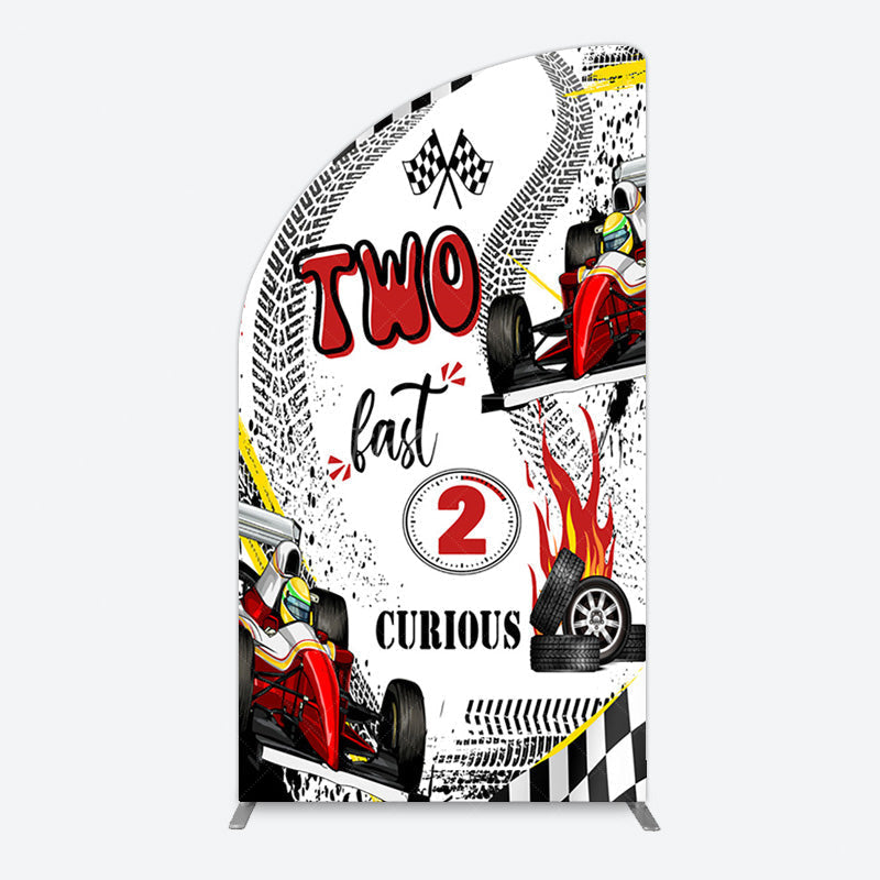 Aperturee - Aperturee Two Fast 2 Curious Racing Birthday Half Moon Arch Backdrop
