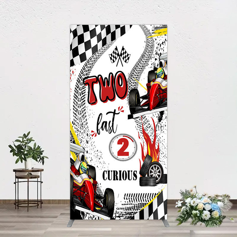Aperturee - Aperturee Two Fast 2 Curious Racing Birthday Rectangle Backdrop