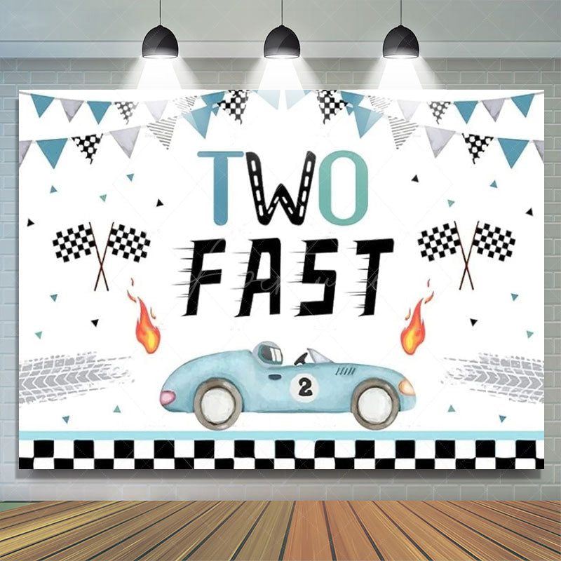 Aperturee - Aperturee Two Fast Racing Car Birthday Backdrop For Boys Sports Party Decor Kids Photo Prop