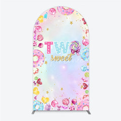 Aperturee - Aperturee Two Sweet Arched Backdrop for 2nd Birthday Candyland Donut Lollipop Party Pastel Rainbow Dessert Table Decor