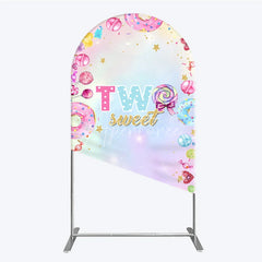 Aperturee - Aperturee Two Sweet Arched Backdrop for 2nd Birthday Candyland Donut Lollipop Party Pastel Rainbow Dessert Table Decor