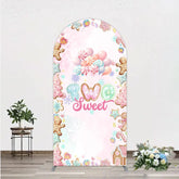 Aperturee - Aperturee Two Sweet Birthday Arch Backdrop for 2nd Birthday Winter Candyland with Gingerbread Christmas Sweet Shoppe Party