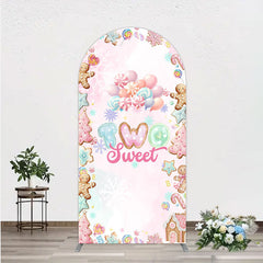 Aperturee - Aperturee Two Sweet Birthday Arch Backdrop for 2nd Birthday Winter Candyland with Gingerbread Christmas Sweet Shoppe Party