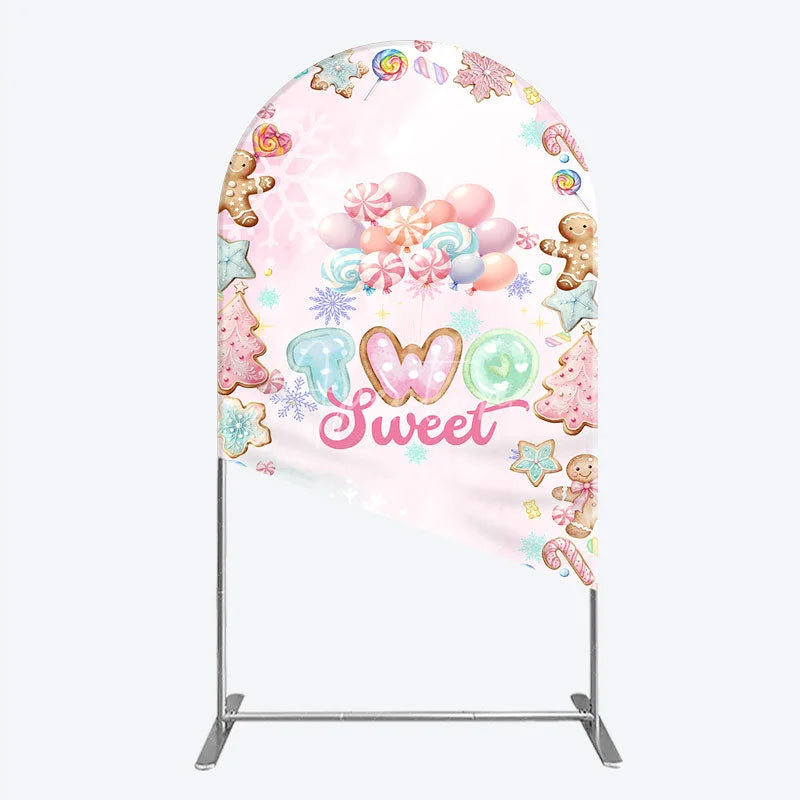 Aperturee - Aperturee Two Sweet Birthday Arch Backdrop for 2nd Birthday Winter Candyland with Gingerbread Christmas Sweet Shoppe Party