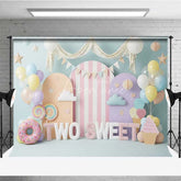 Aperturee - Aperturee Two Sweet Birthday Backdrop Ice Cream Donut Pastel Arch Photography Background 2nd Birthday Party Decoration