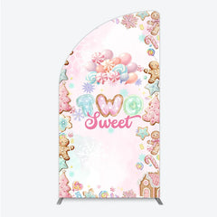 Aperturee - Aperturee Two Sweet Birthday Half Moon Arch Backdrop for 2nd Birthday Winter Candyland with Gingerbread Christmas Sweet Shoppe
