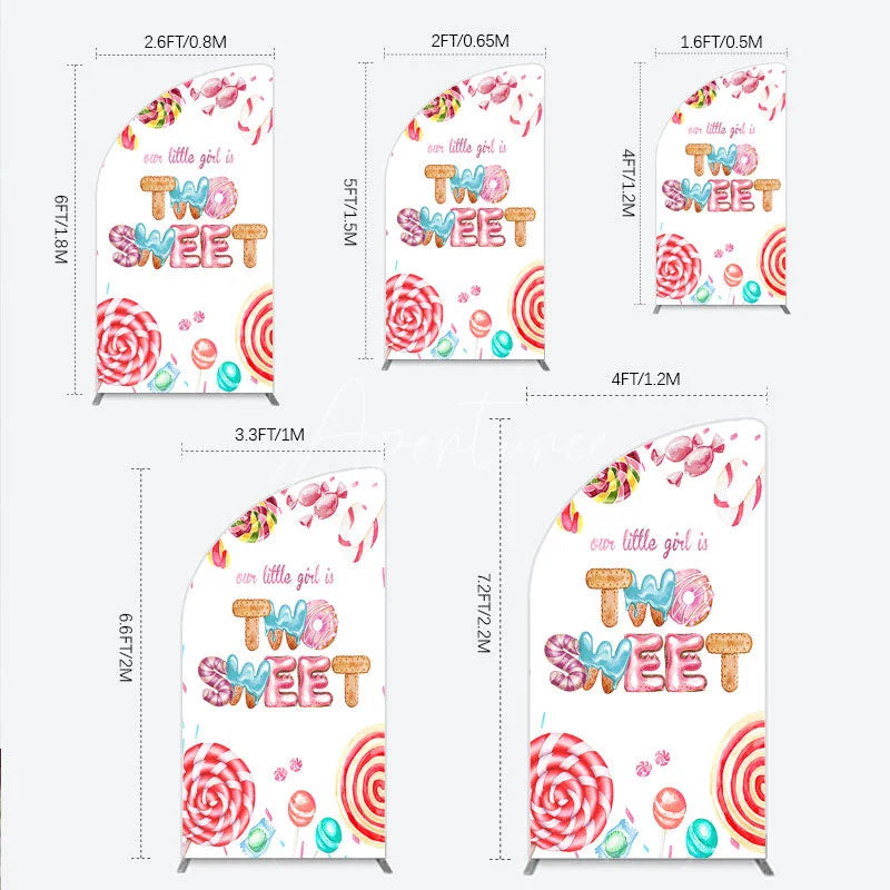 Aperturee - Aperturee Two Sweet Birthday Half Moon Arch Backdrop Watercolor Donut Candy Party Decoration Girl 2nd Birthday Background