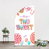 Aperturee - Aperturee Two Sweet Birthday Half Moon Arch Backdrop Watercolor Donut Candy Party Decoration Girl 2nd Birthday Background