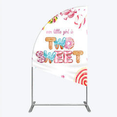 Aperturee - Aperturee Two Sweet Birthday Half Moon Arch Backdrop Watercolor Donut Candy Party Decoration Girl 2nd Birthday Background