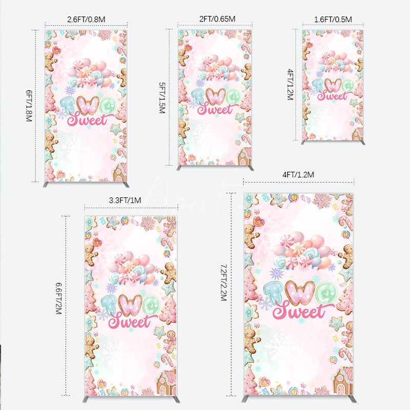 Aperturee - Aperturee Two Sweet Birthday Rectangle Backdrop for 2nd Birthday Winter Candyland with Gingerbread Christmas Sweet Shoppe Party