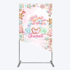 Aperturee - Aperturee Two Sweet Birthday Rectangle Backdrop for 2nd Birthday Winter Candyland with Gingerbread Christmas Sweet Shoppe Party