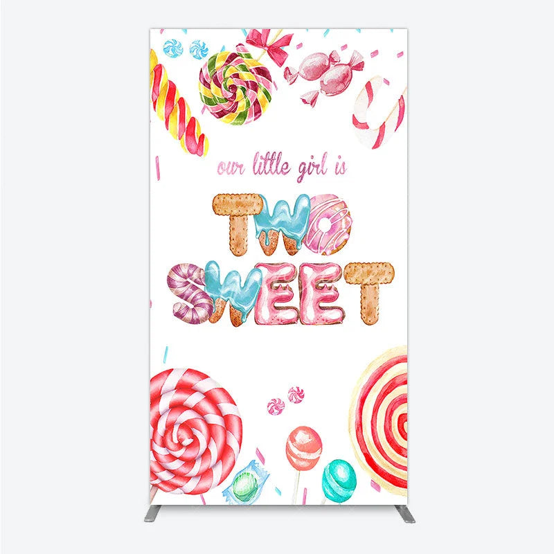 Aperturee - Aperturee Two Sweet Birthday Rectangle Backdrop Watercolor Donut Candy Party Decoration Girl 2nd Birthday Background