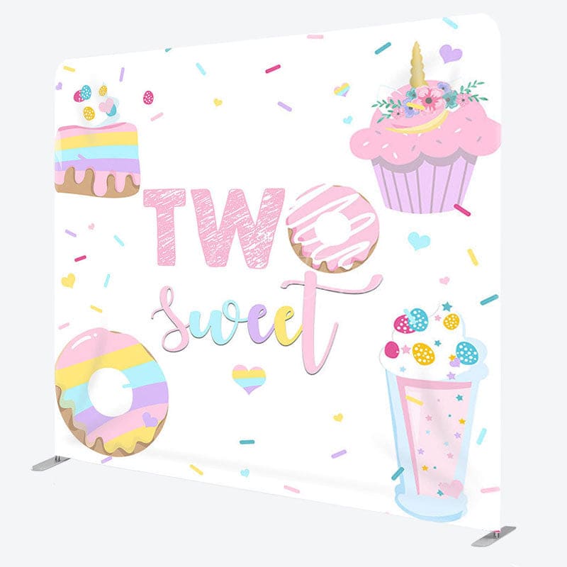 Aperturee - Aperturee Two Sweet Desserts Fabric Backdrop Cover for Birthday