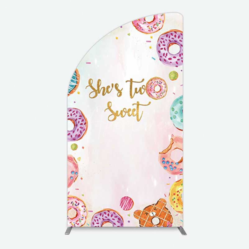 Aperturee Aperturee Two Sweet Donut Pink Girl Birthday Half Moon Arch Backdrop