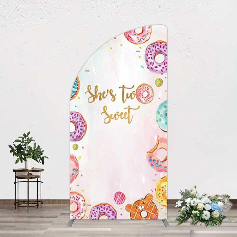 Aperturee Aperturee Two Sweet Donut Pink Girl Birthday Half Moon Arch Backdrop
