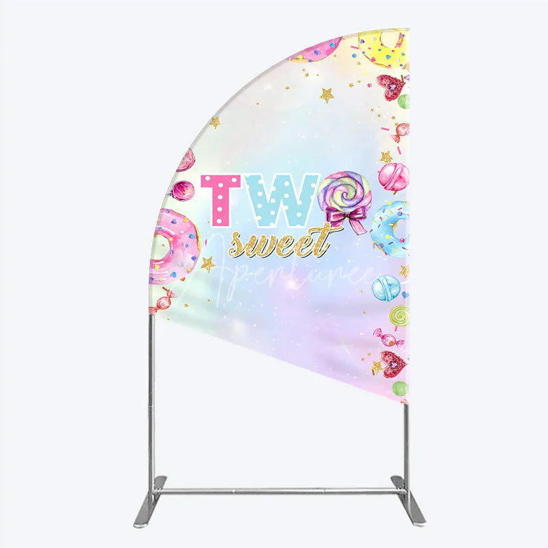 Aperturee - Aperturee Two Sweet Half Moon Arched Backdrop for 2nd Birthday Candyland Donut Lollipop Party Pastel Rainbow Dessert Table Decor