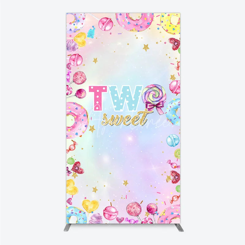 Aperturee - Aperturee Two Sweet Rectangleed Backdrop for 2nd Birthday Candyland Donut Lollipop Party Pastel Rainbow Dessert Table Decor