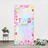 Aperturee - Aperturee Two Sweet Rectangleed Backdrop for 2nd Birthday Candyland Donut Lollipop Party Pastel Rainbow Dessert Table Decor