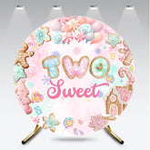 Aperturee - Aperturee Two Sweet Winter Candyland Round Backdrop Gingerbread and Cookies 2nd Birthday Christmas Themed Party Decor