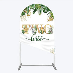 Aperturee - Aperturee Two Wild Safari Animals Birthday Arch Backdrop Jungle Tropical Palm Leaves 2nd Birthday Party Background
