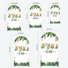 Aperturee - Aperturee Two Wild Safari Animals Birthday Arch Backdrop Jungle Tropical Palm Leaves 2nd Birthday Party Background