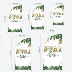 Aperturee - Aperturee Two Wild Safari Animals Birthday Half Moon Arch Backdrop Jungle Tropical Palm Leaves 2nd Birthday Party Background