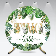 Aperturee - Aperturee TWO Wild Safari Animals Round Backdrop Tropical Jungle Leaves 2nd Birthday Party Decoration for Boy or Girl