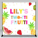 Aperturee Aperturee Twotti Frutti Second Birthday Backdrop Custom Name Tropical Party Decor Colorful Summer Fruits and Pineapple