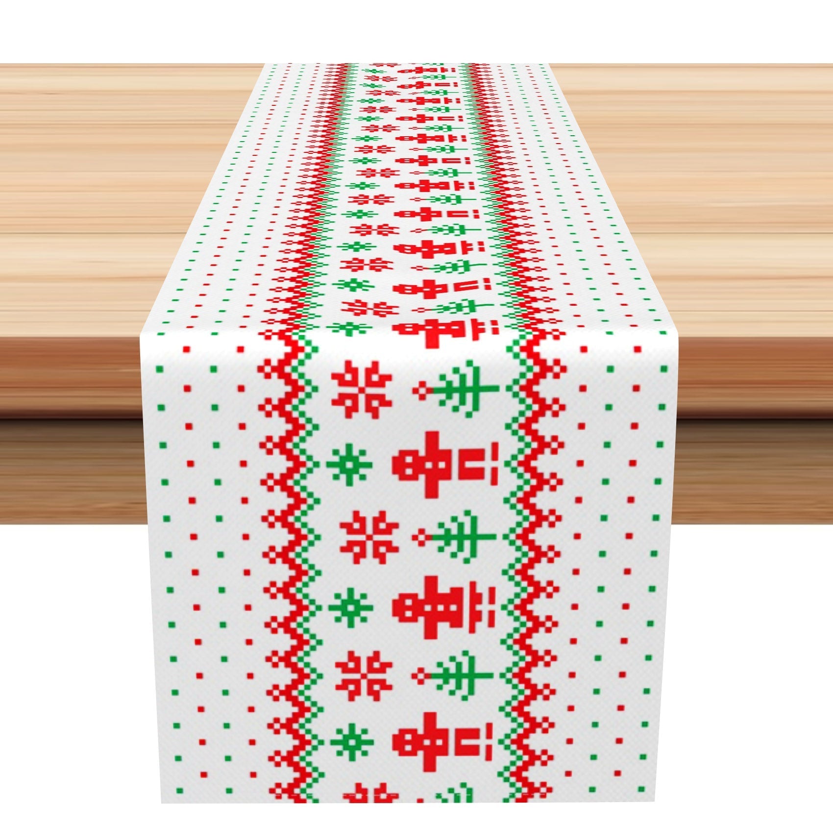 Aperturee - Aperturee Ugly Santa Tree Flower Dots Christmas Table Runner