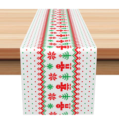 Aperturee - Aperturee Ugly Santa Tree Flower Dots Christmas Table Runner